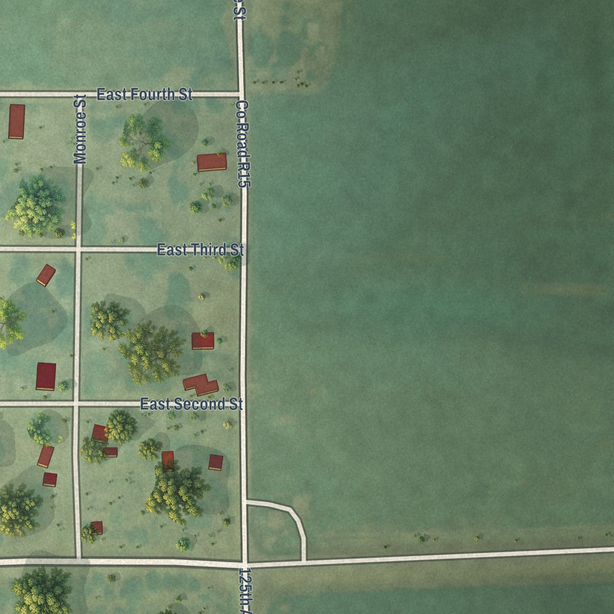 Second close-up of the map of Grand River, Iowa print showing more streets and buildings