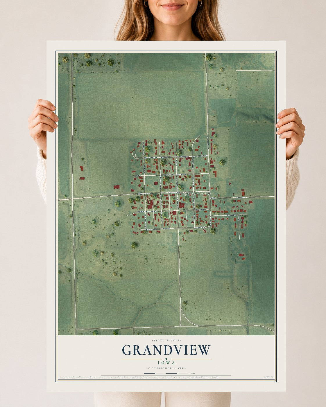 Map of Grandview, Iowa, 24 x 36 inch unframed archival matte print