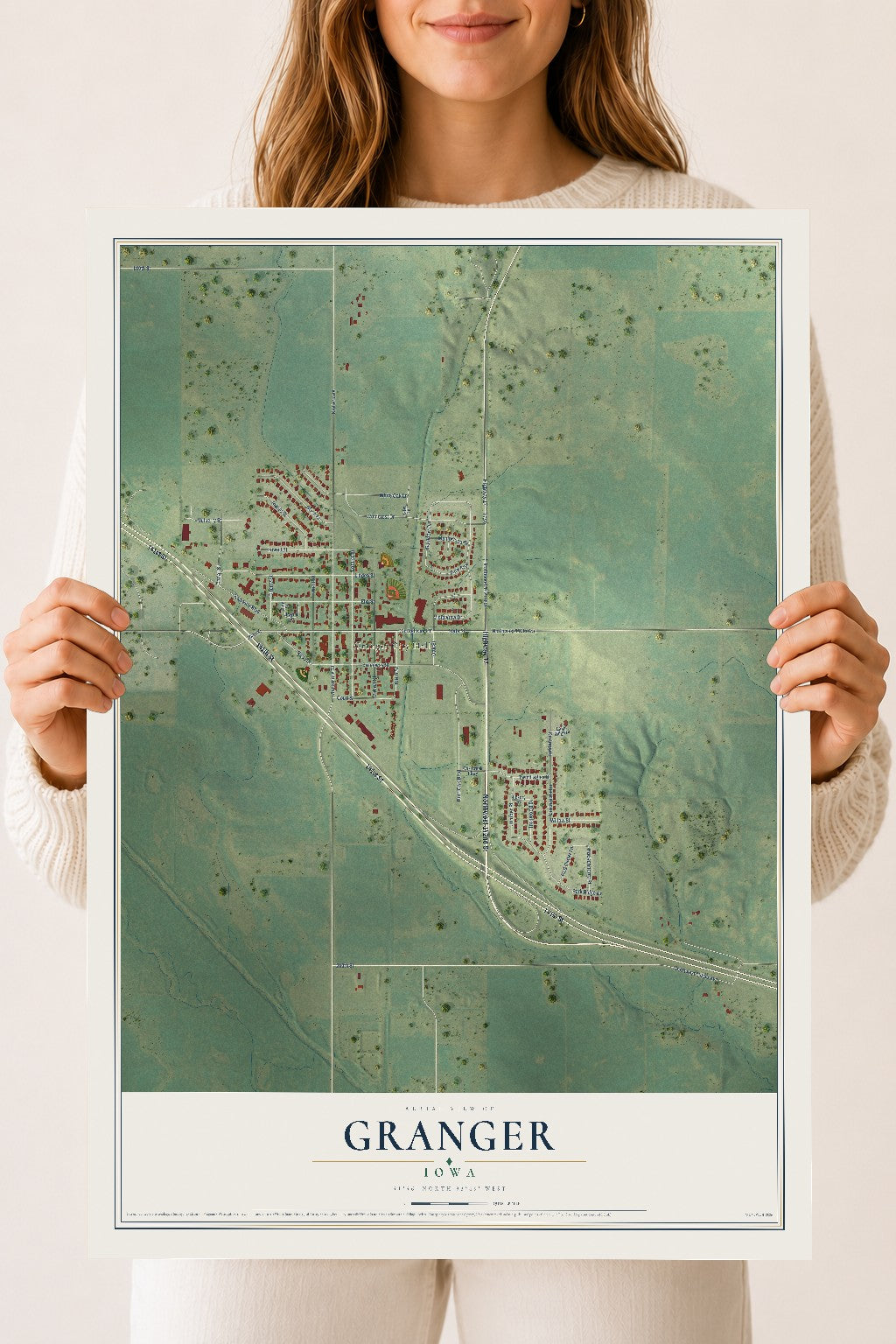 Map of Granger, Iowa, 18 x 24 inch unframed archival matte print