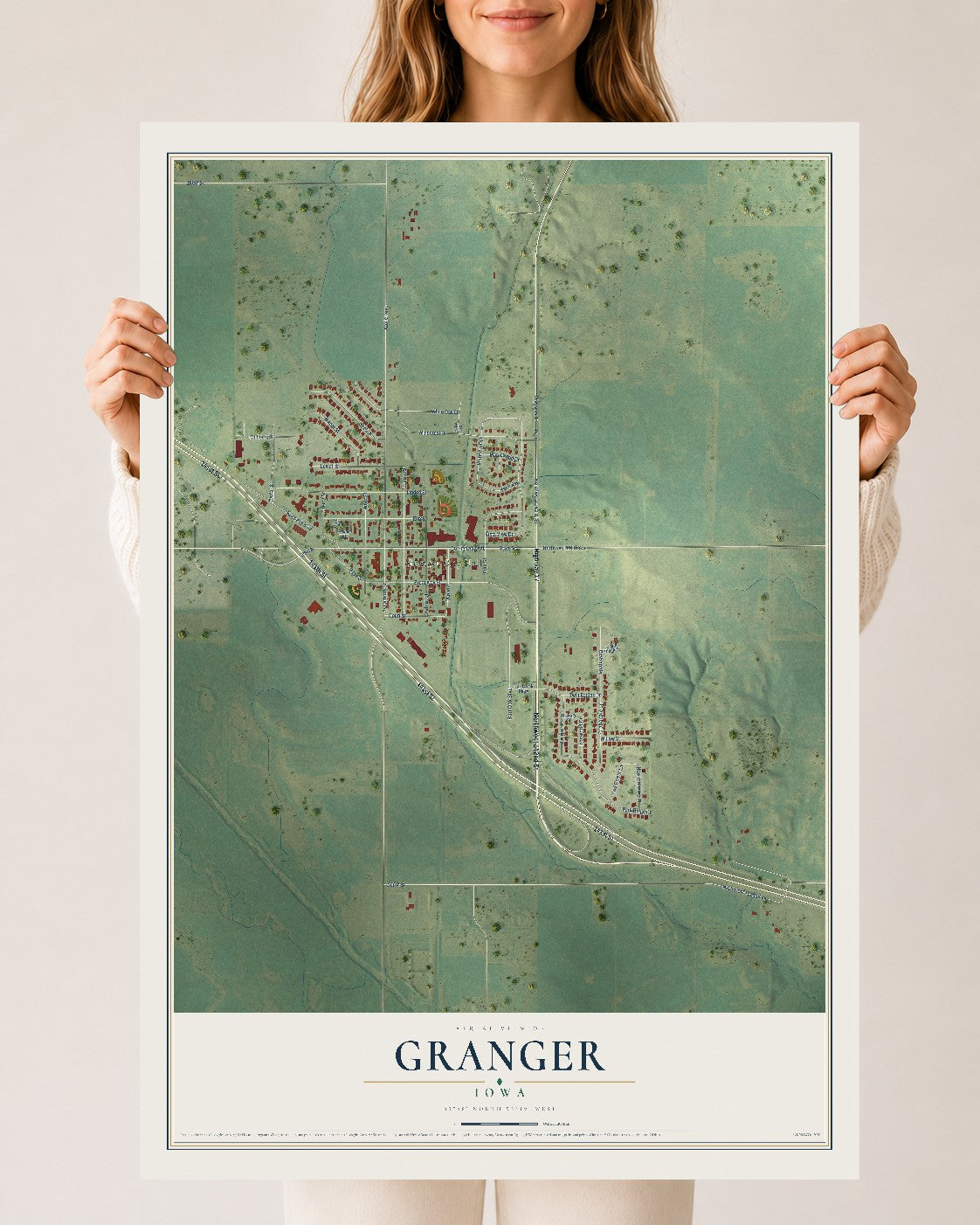 Map of Granger, Iowa, 24 x 36 inch unframed archival matte print