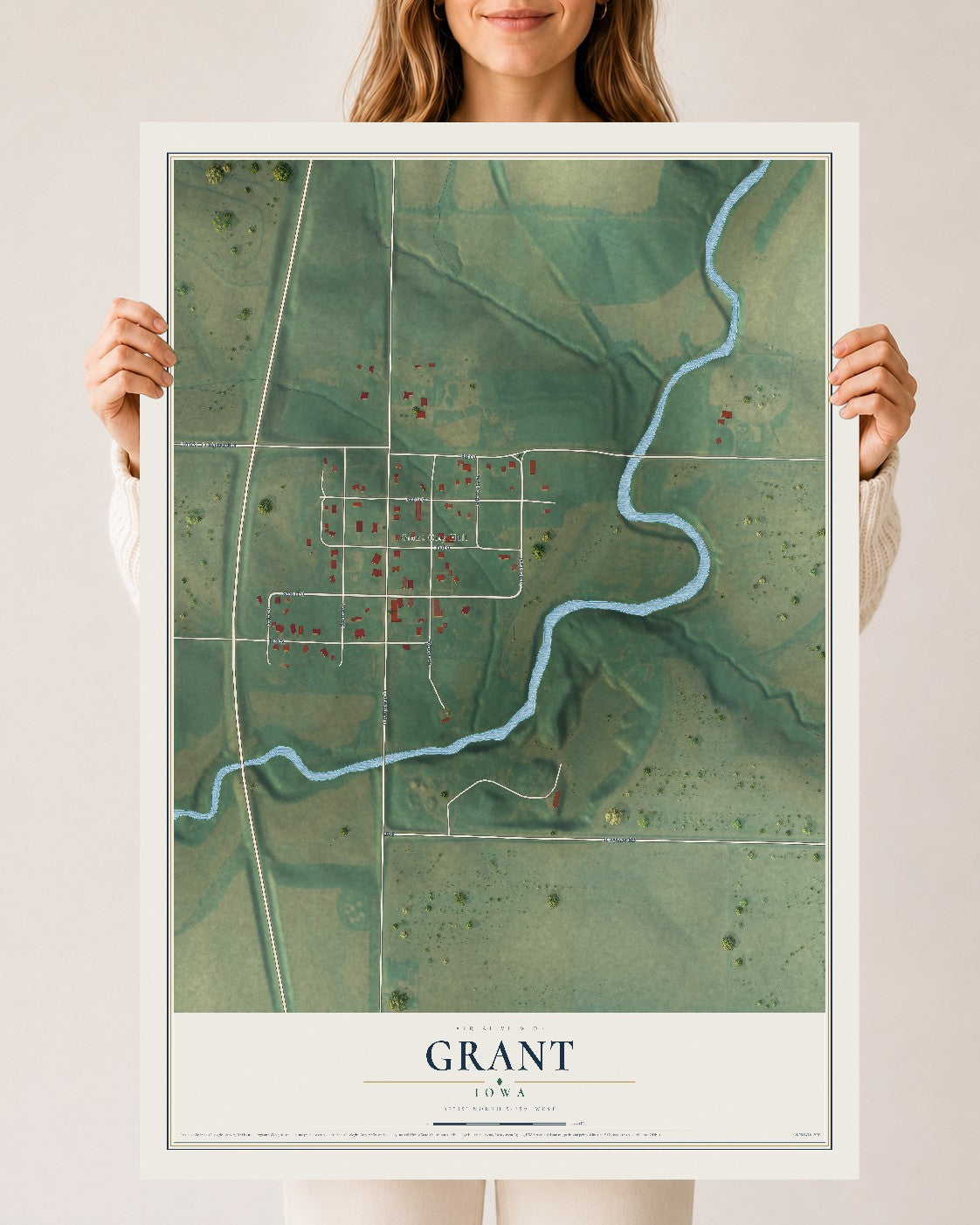 Map of Grant, Iowa, 24 x 36 inch unframed archival matte print
