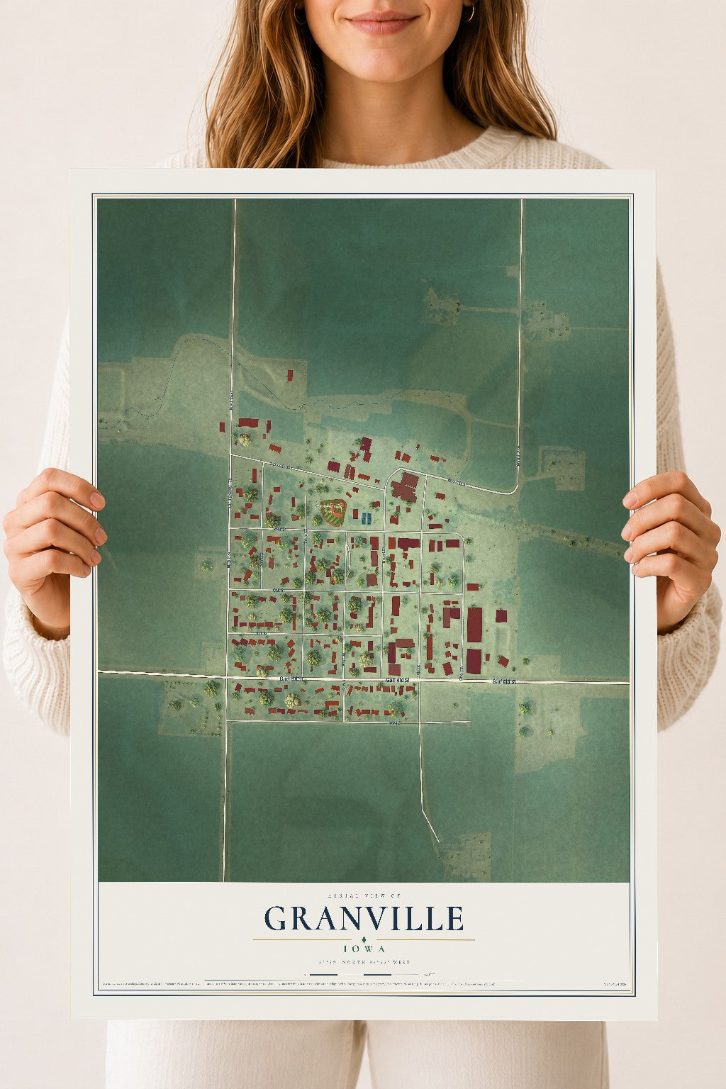 Map of Granville, Iowa, 18 x 24 inch unframed archival matte print