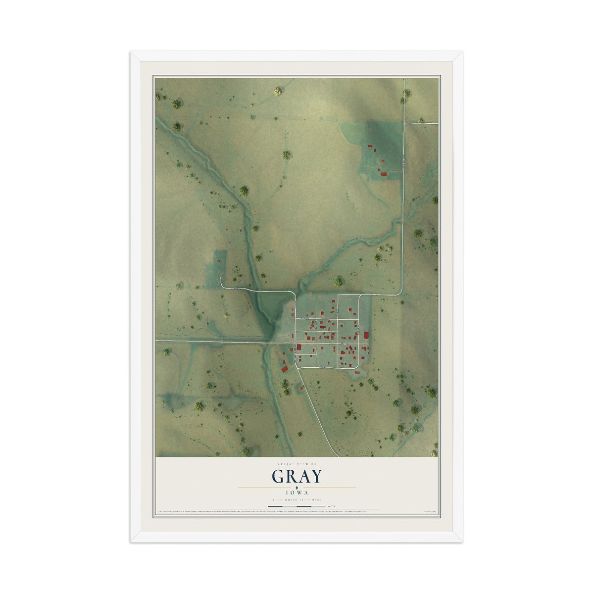 Map of Gray, Iowa, 12 x 18 inch print in a white wood frame