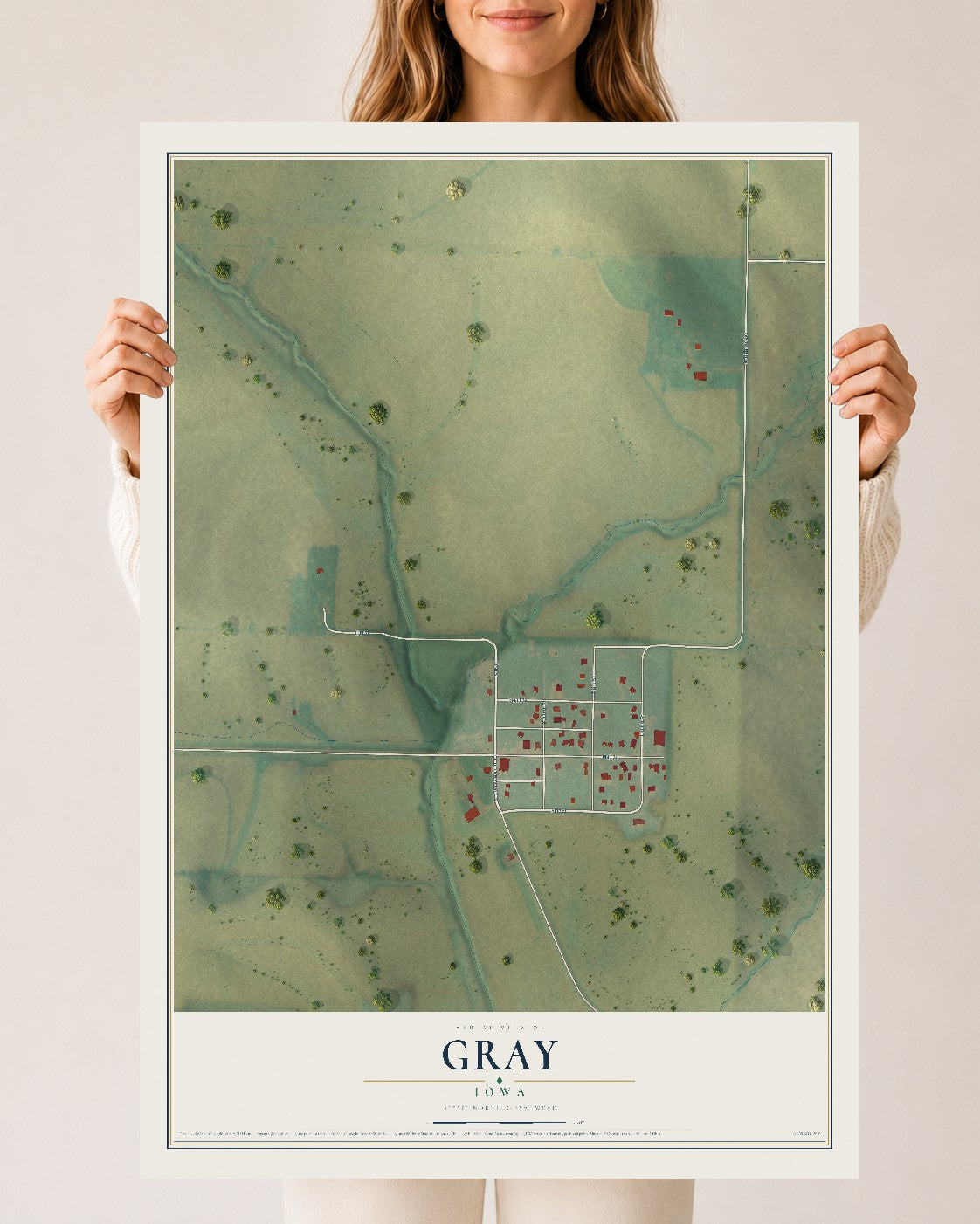 Map of Gray, Iowa, 24 x 36 inch unframed archival matte print