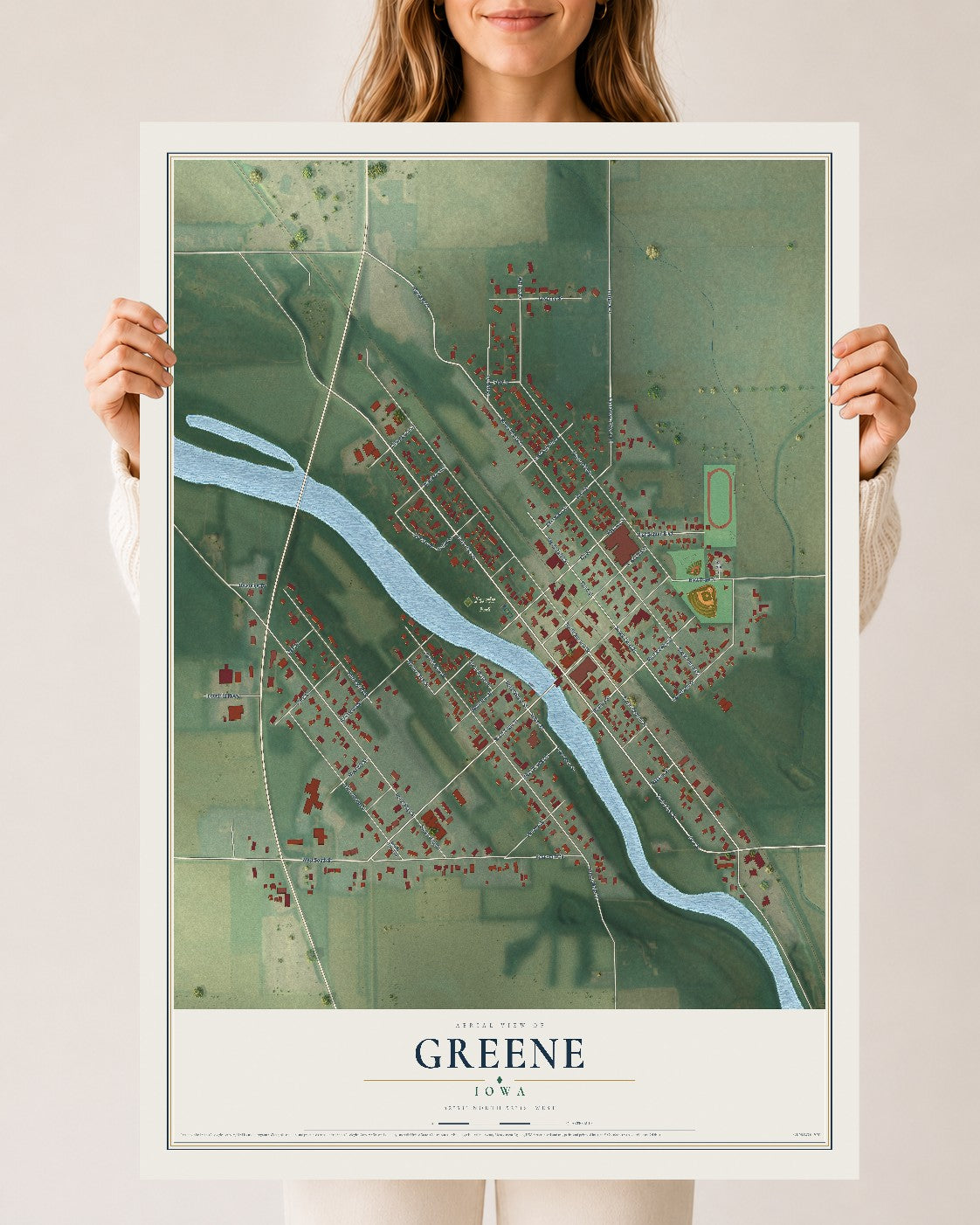 Map of Greene, Iowa, 24 x 36 inch unframed archival matte print