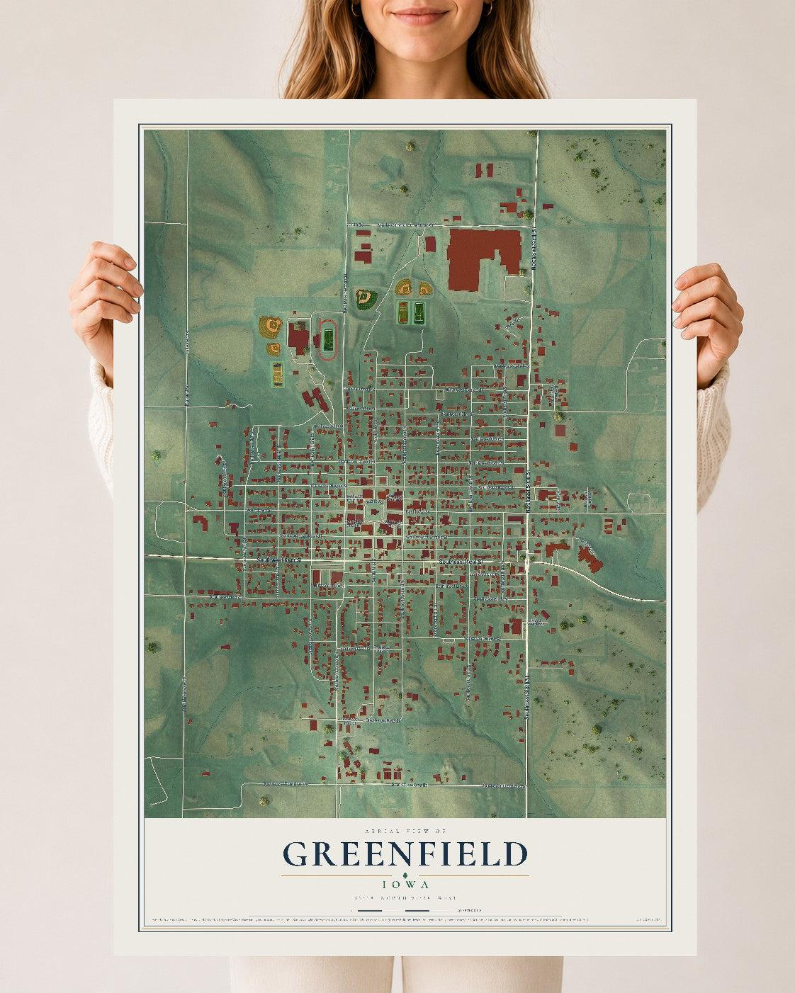 Map of Greenfield, Iowa, 24 x 36 inch unframed archival matte print