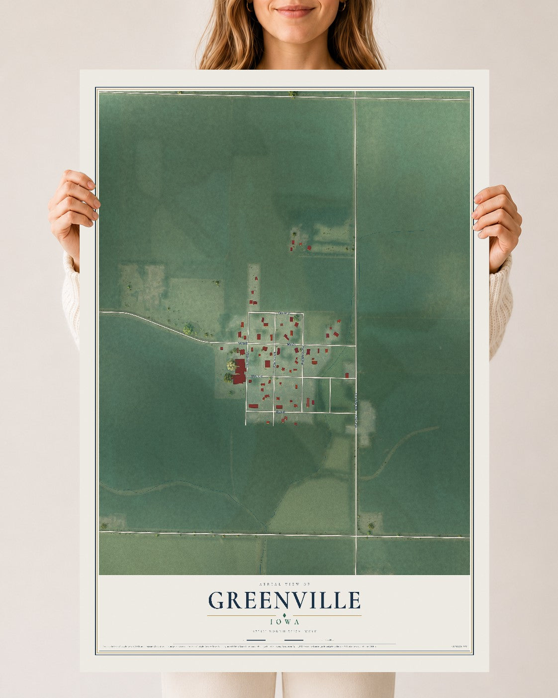 Map of Greenville, Iowa, 24 x 36 inch unframed archival matte print