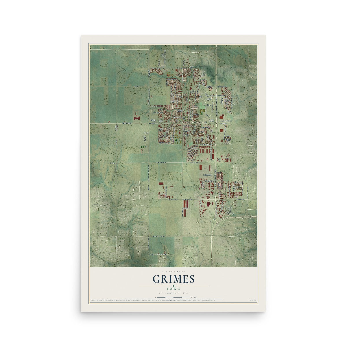 Map of Grimes, Iowa, 12 x 18 inch unframed archival matte print