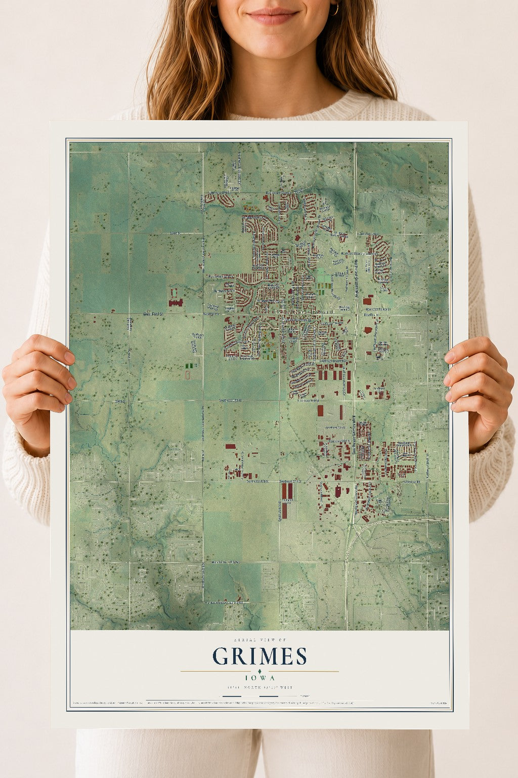 Map of Grimes, Iowa, 18 x 24 inch unframed archival matte print