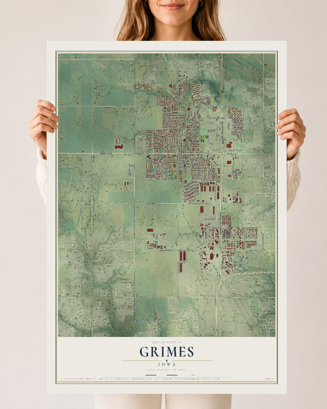 Map of Grimes, Iowa, 24 x 36 inch unframed archival matte print