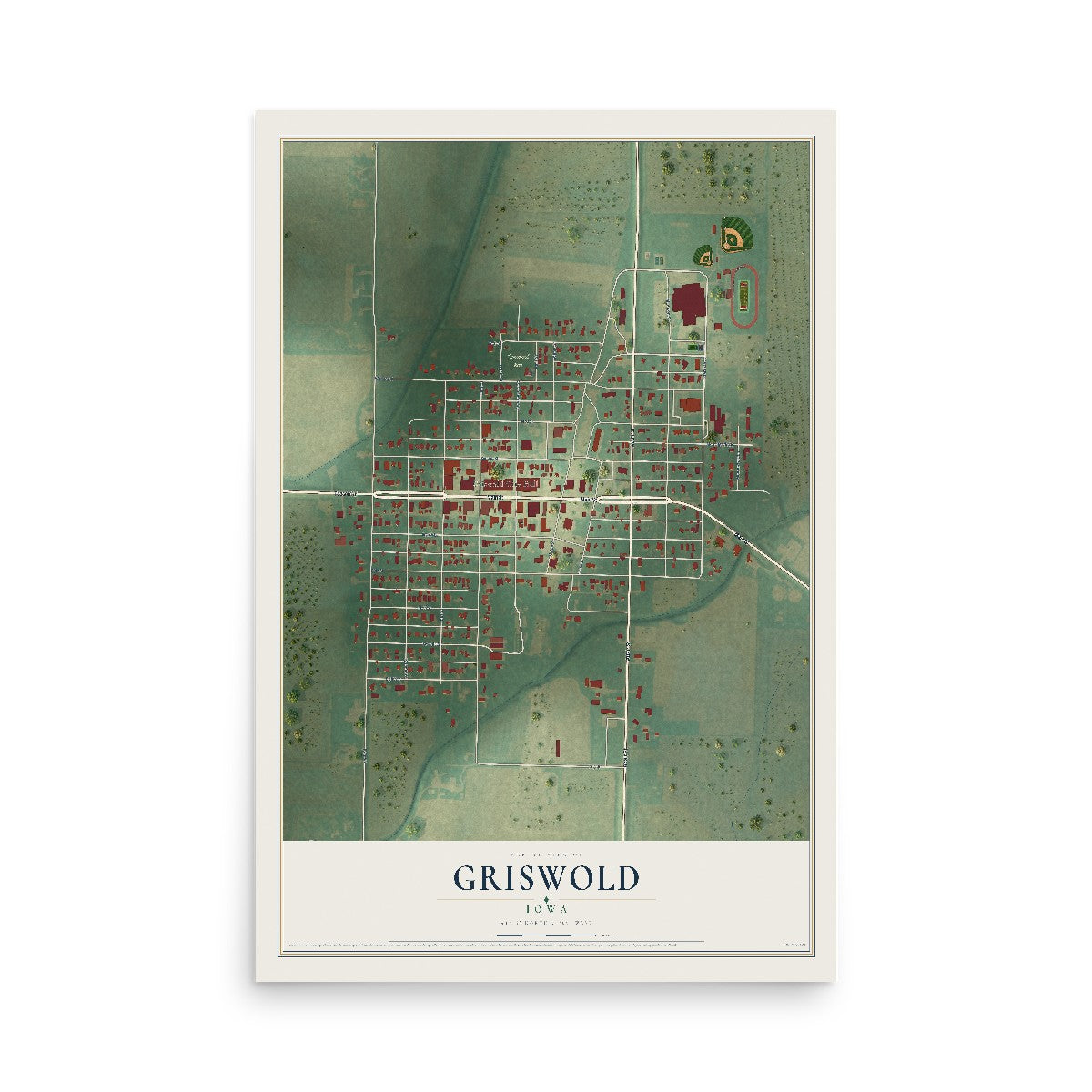 Map of Griswold, Iowa, 12 x 18 inch unframed archival matte print