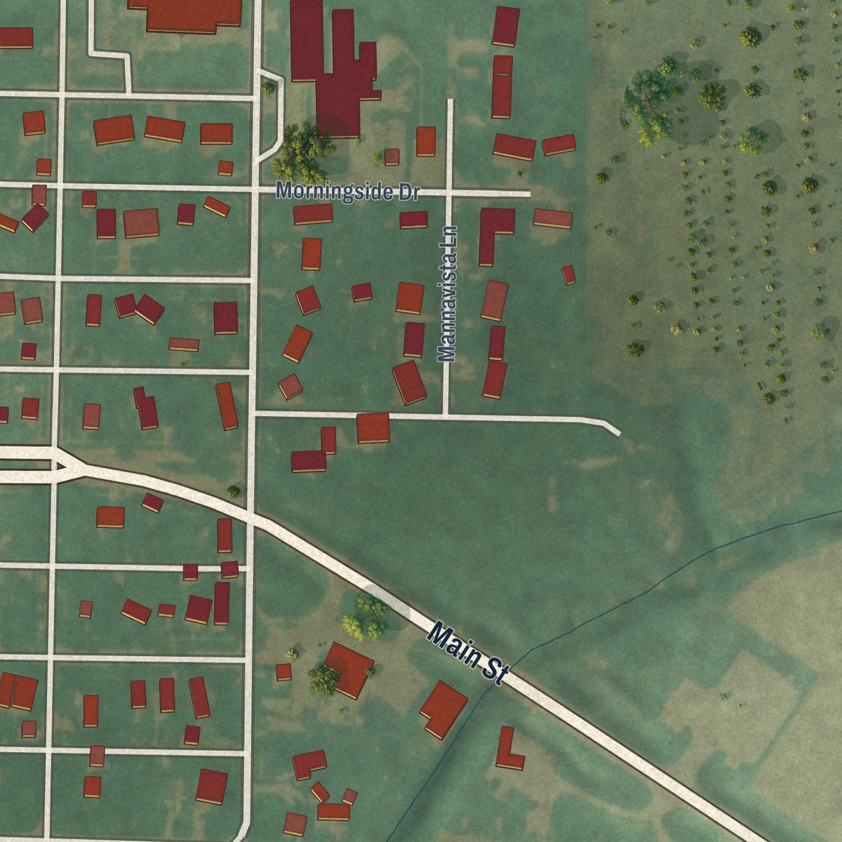 Second close-up of the map of Griswold, Iowa print showing more streets and buildings