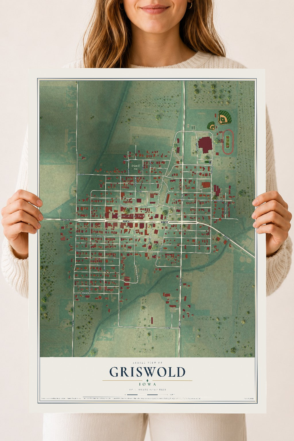 Map of Griswold, Iowa, 18 x 24 inch unframed archival matte print