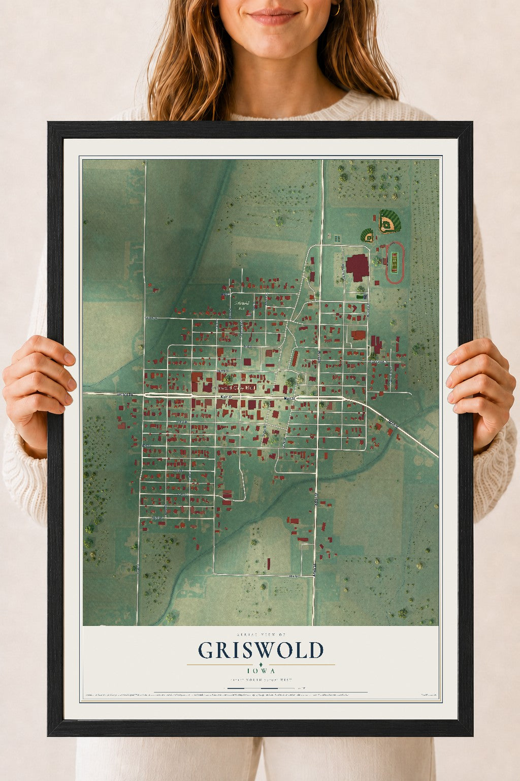 Map of Griswold, Iowa, 18 x 24 inch print in a black wood frame