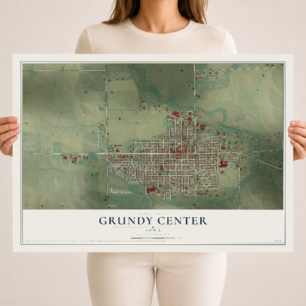 Map of Grundy Center, Iowa, 18 x 24 inch unframed archival matte print