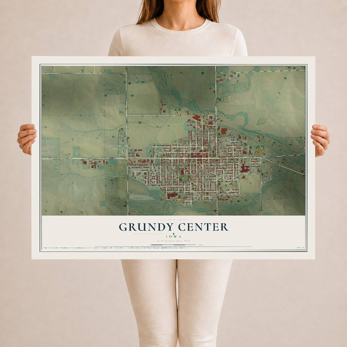 Map of Grundy Center, Iowa, 24 x 36 inch unframed archival matte print