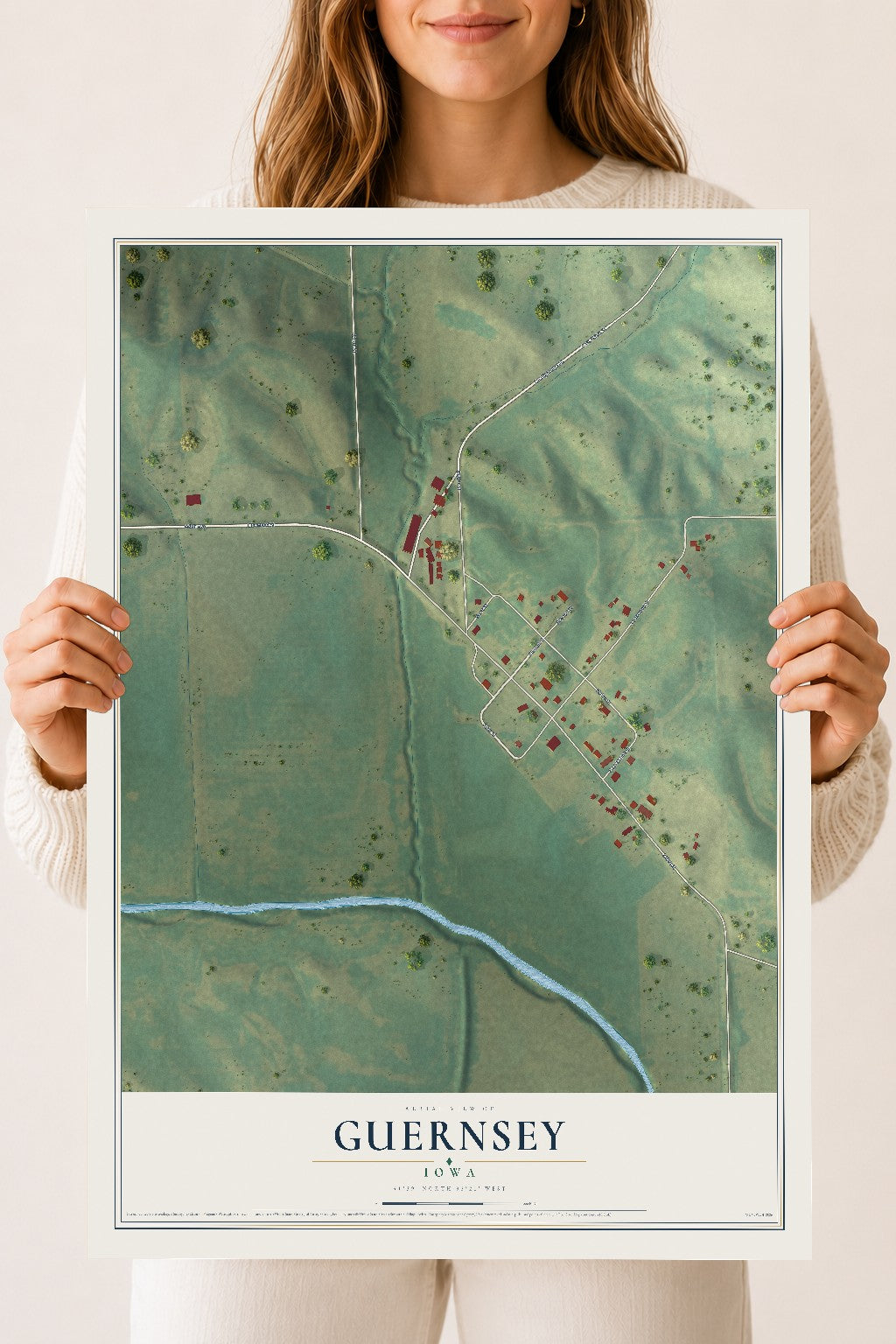 Map of Guernsey, Iowa, 18 x 24 inch unframed archival matte print