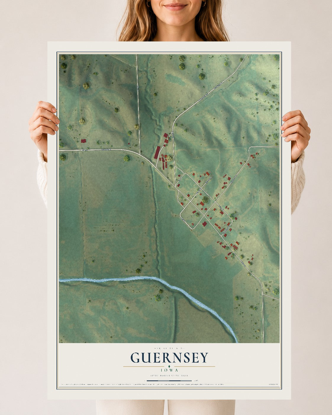 Map of Guernsey, Iowa, 24 x 36 inch unframed archival matte print