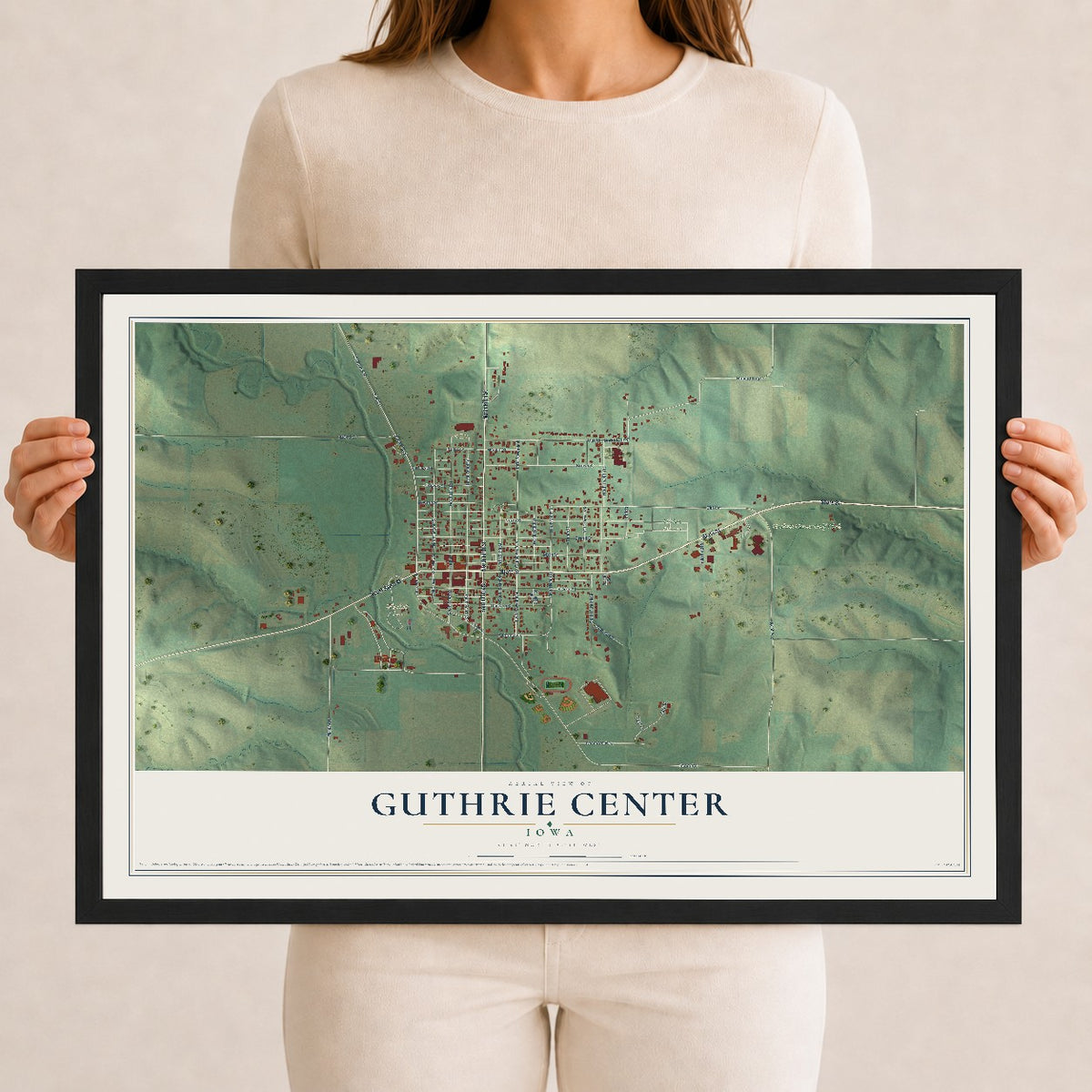 Map of Guthrie Center, Iowa, 12 x 18 inch print in a black wood frame