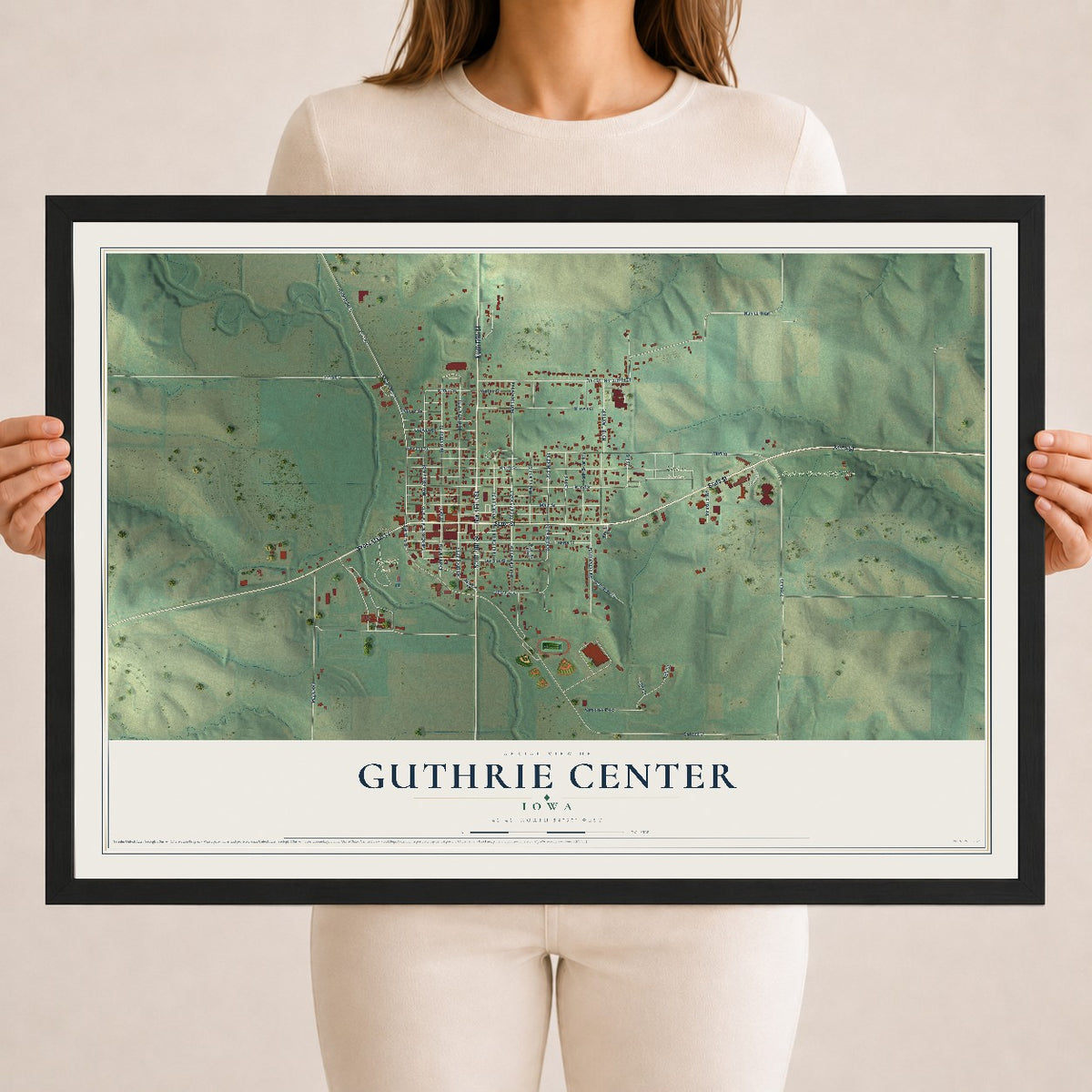 Map of Guthrie Center, Iowa, 18 x 24 inch print in a black wood frame
