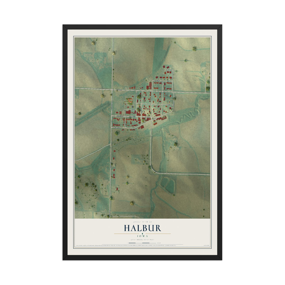 Map of Halbur, Iowa, 12 x 18 inch print in a black wood frame