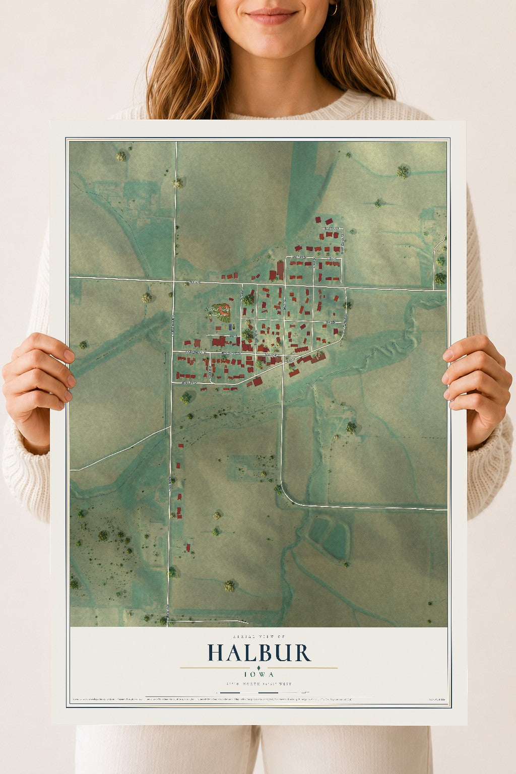 Map of Halbur, Iowa, 18 x 24 inch unframed archival matte print