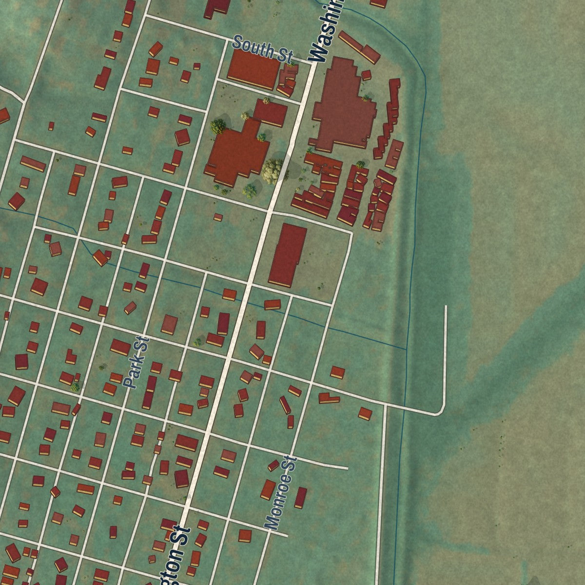 Second close-up of the map of Hamburg, Iowa print showing more streets and buildings