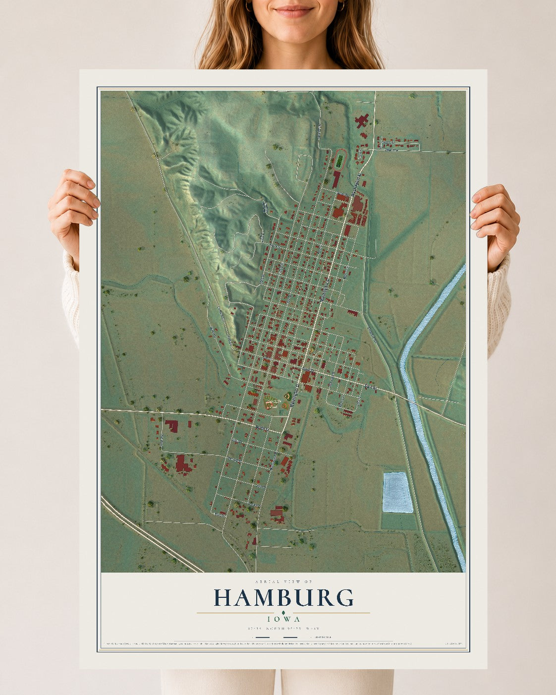 Map of Hamburg, Iowa, 24 x 36 inch unframed archival matte print