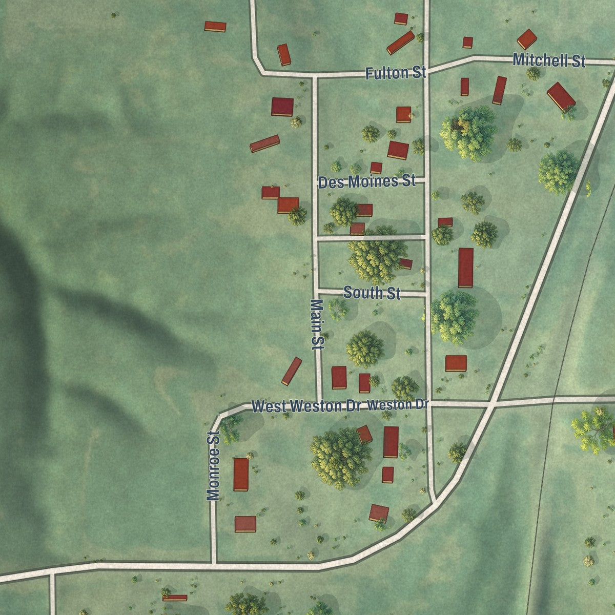 Close-up of the map of Hamilton, Iowa print showing street and building detail