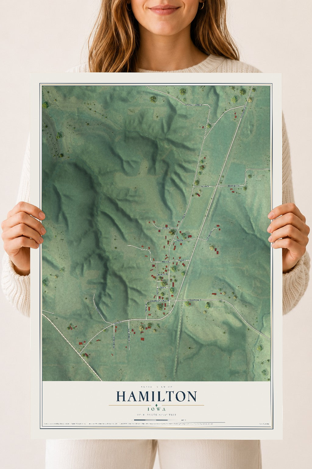 Map of Hamilton, Iowa, 18 x 24 inch unframed archival matte print