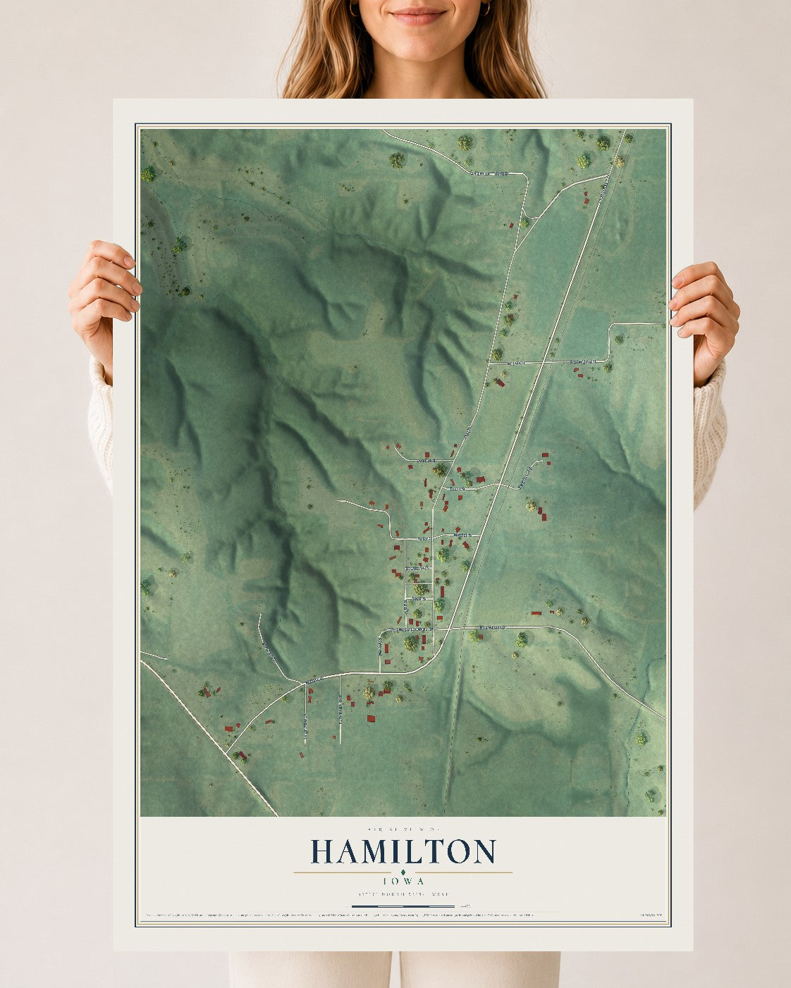 Map of Hamilton, Iowa, 24 x 36 inch unframed archival matte print