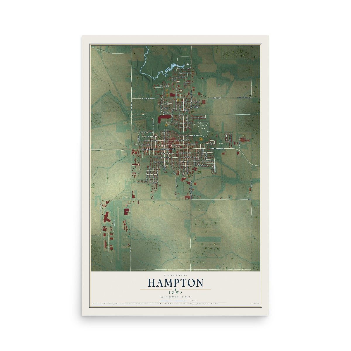 Map of Hampton, Iowa, 12 x 18 inch unframed archival matte print