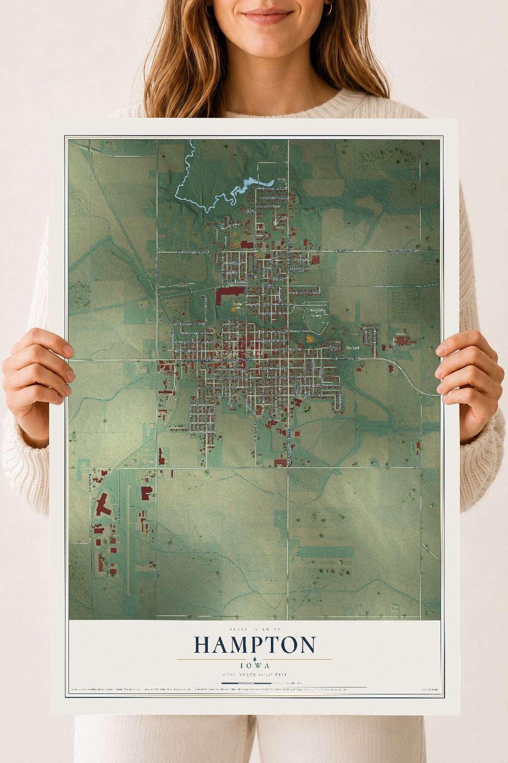 Map of Hampton, Iowa, 18 x 24 inch unframed archival matte print