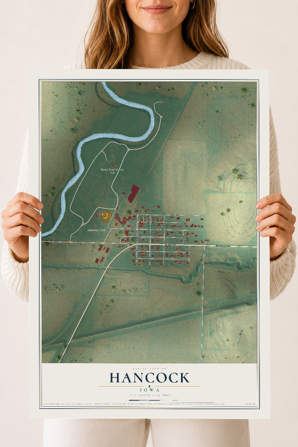 Map of Hancock, Iowa, 18 x 24 inch unframed archival matte print