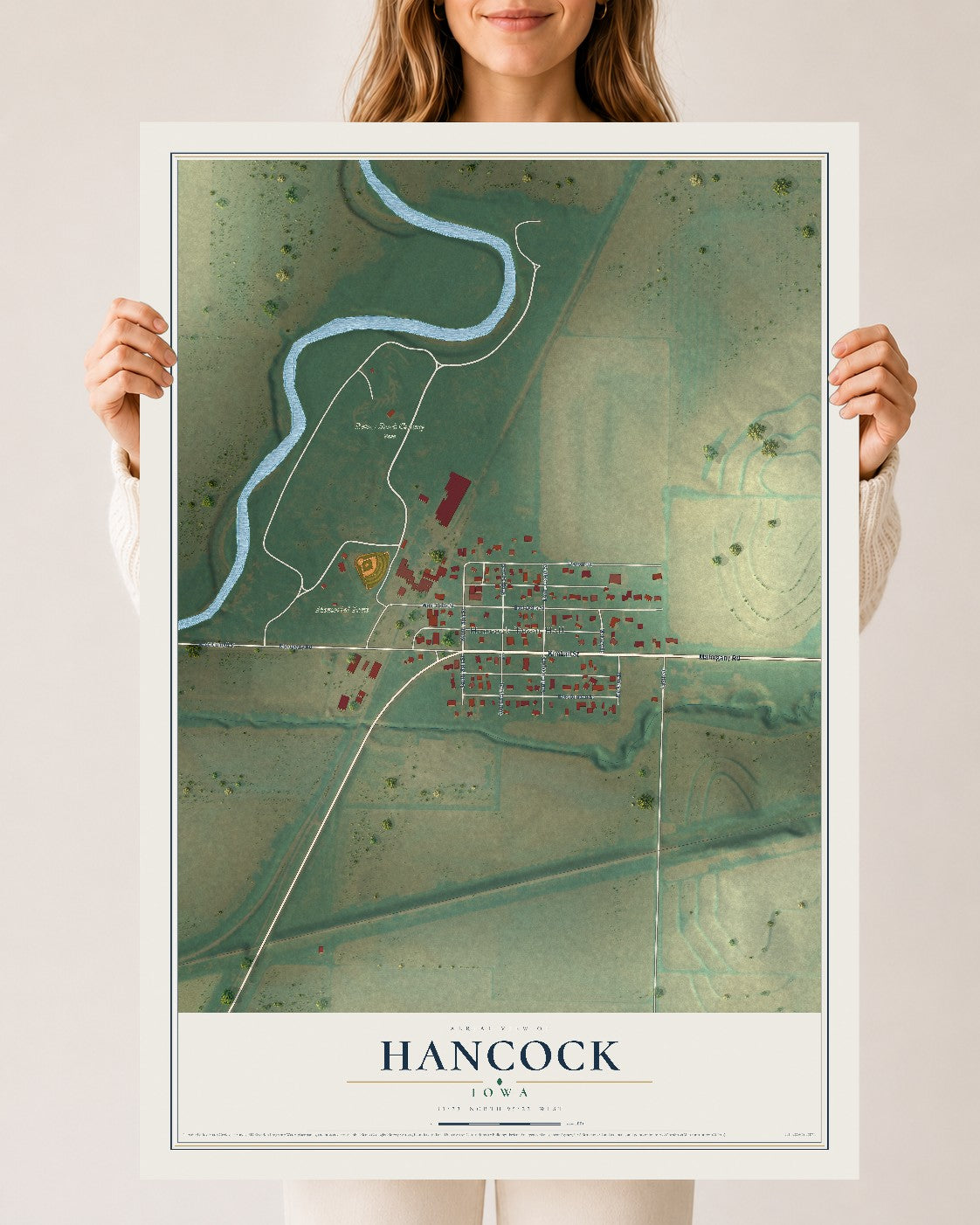 Map of Hancock, Iowa, 24 x 36 inch unframed archival matte print