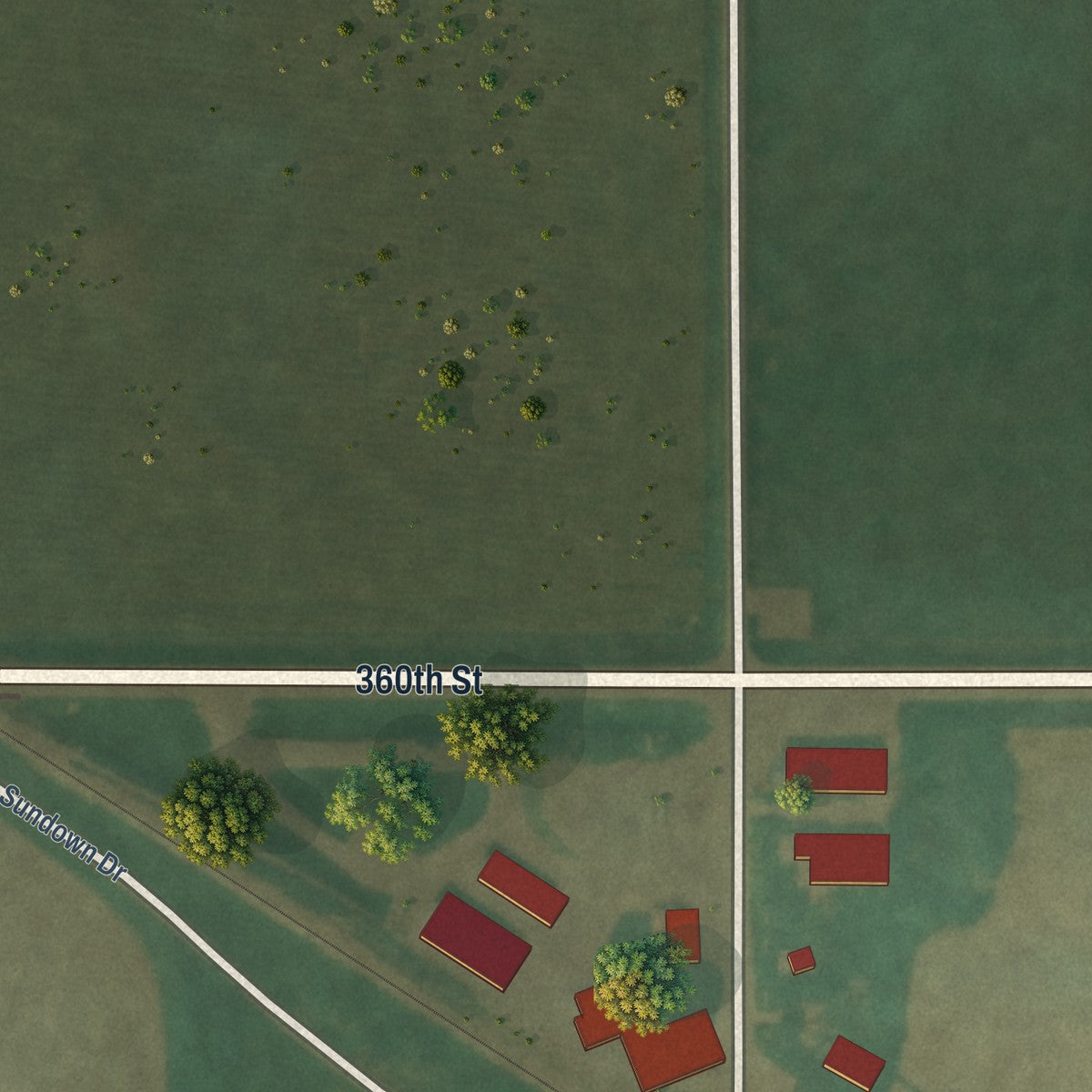 Second close-up of the map of Hanlontown, Iowa print showing more streets and buildings