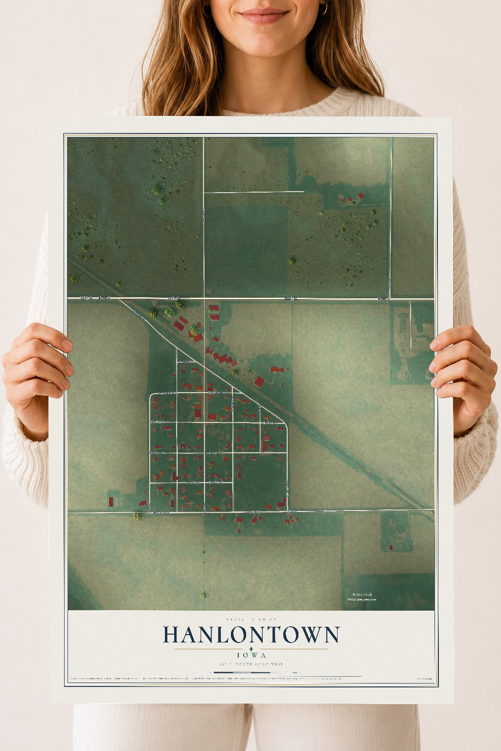 Map of Hanlontown, Iowa, 18 x 24 inch unframed archival matte print