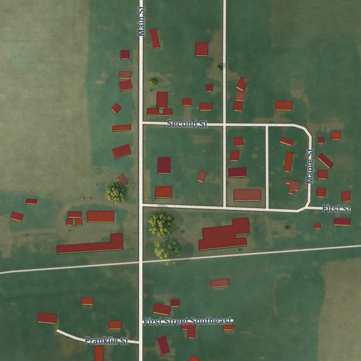 Close-up of the map of Hansell, Iowa print showing street and building detail