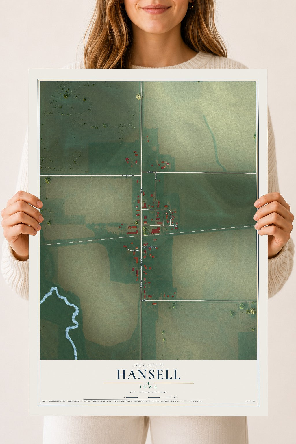 Map of Hansell, Iowa, 18 x 24 inch unframed archival matte print