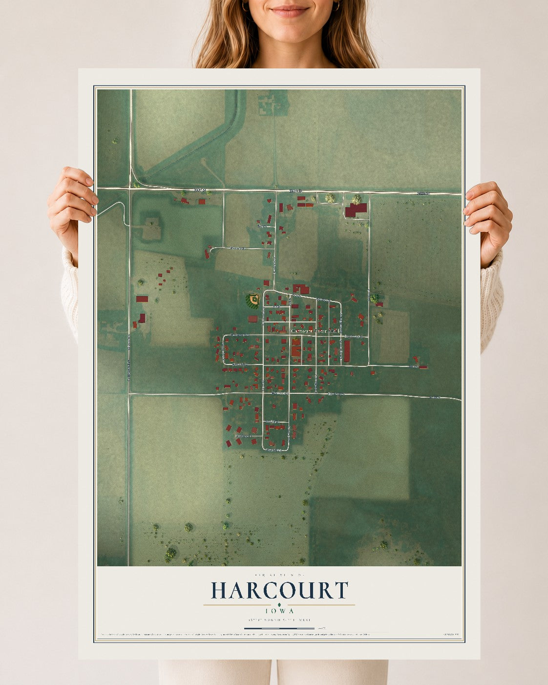 Map of Harcourt, Iowa, 24 x 36 inch unframed archival matte print