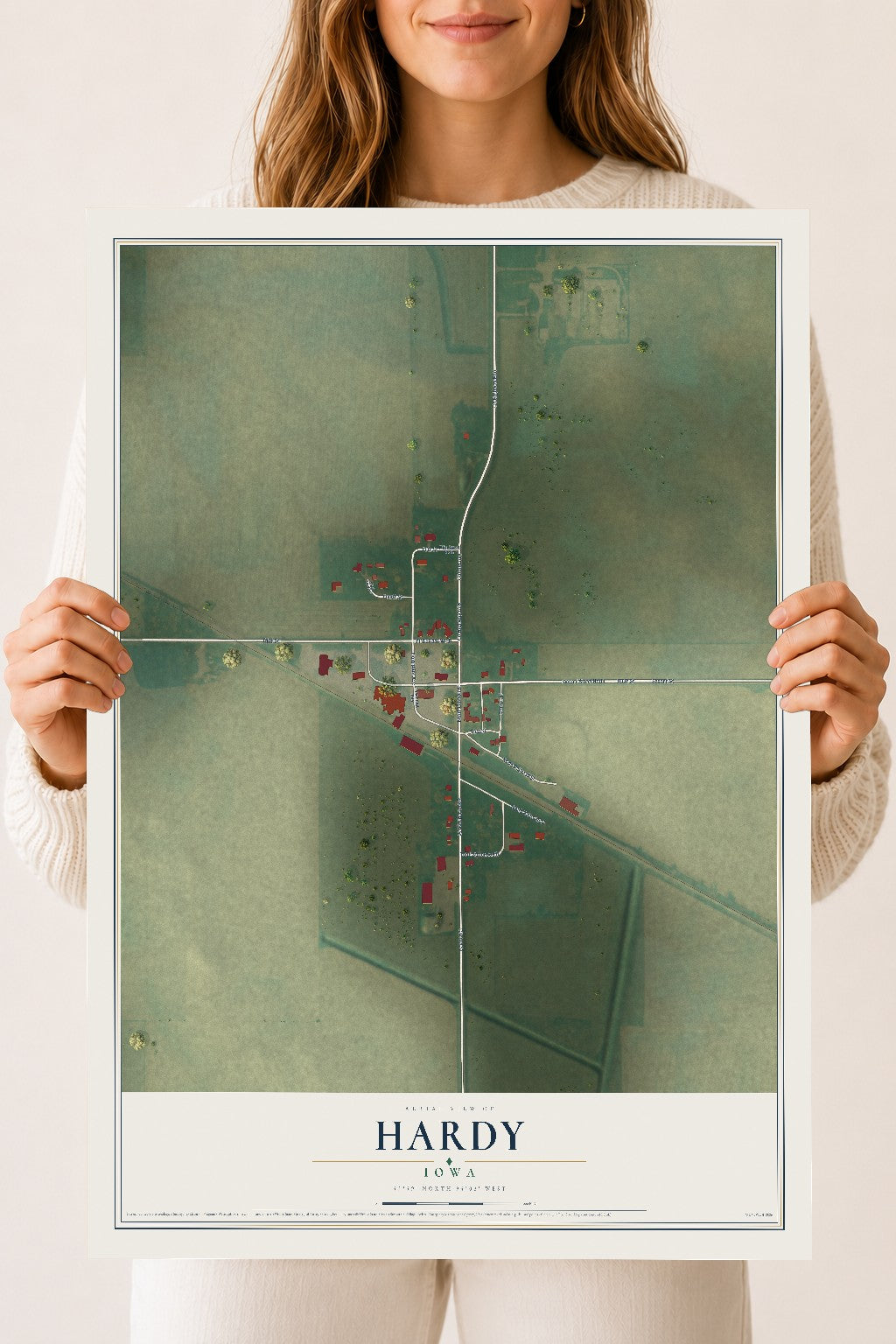 Map of Hardy, Iowa, 18 x 24 inch unframed archival matte print