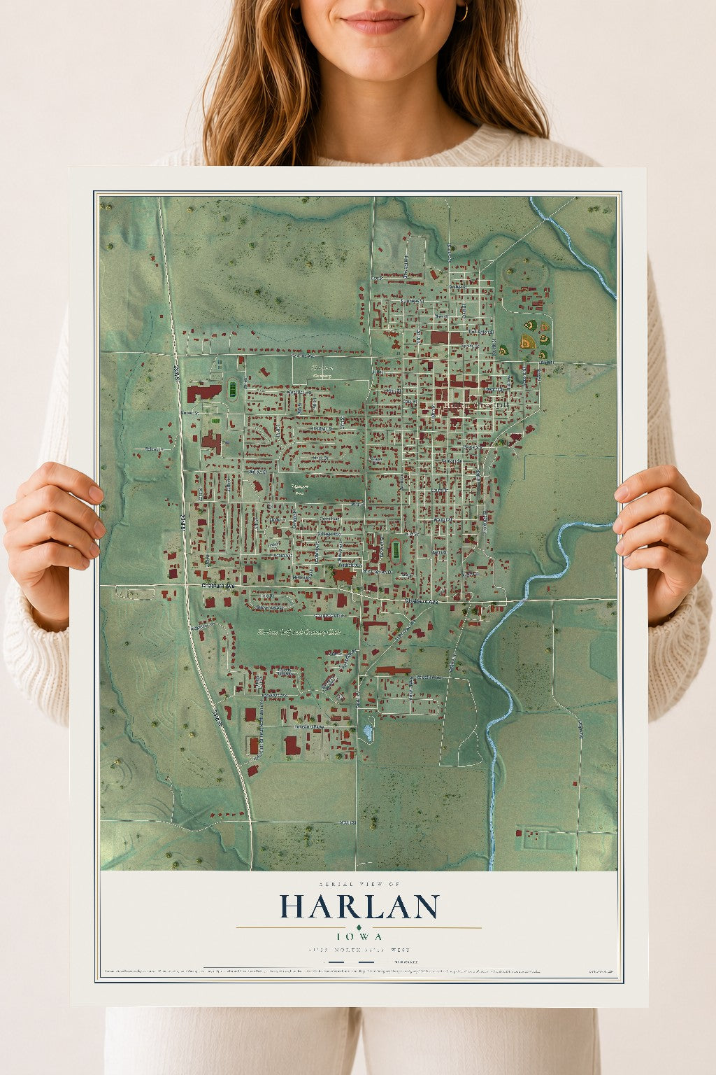 Map of Harlan, Iowa, 18 x 24 inch unframed archival matte print