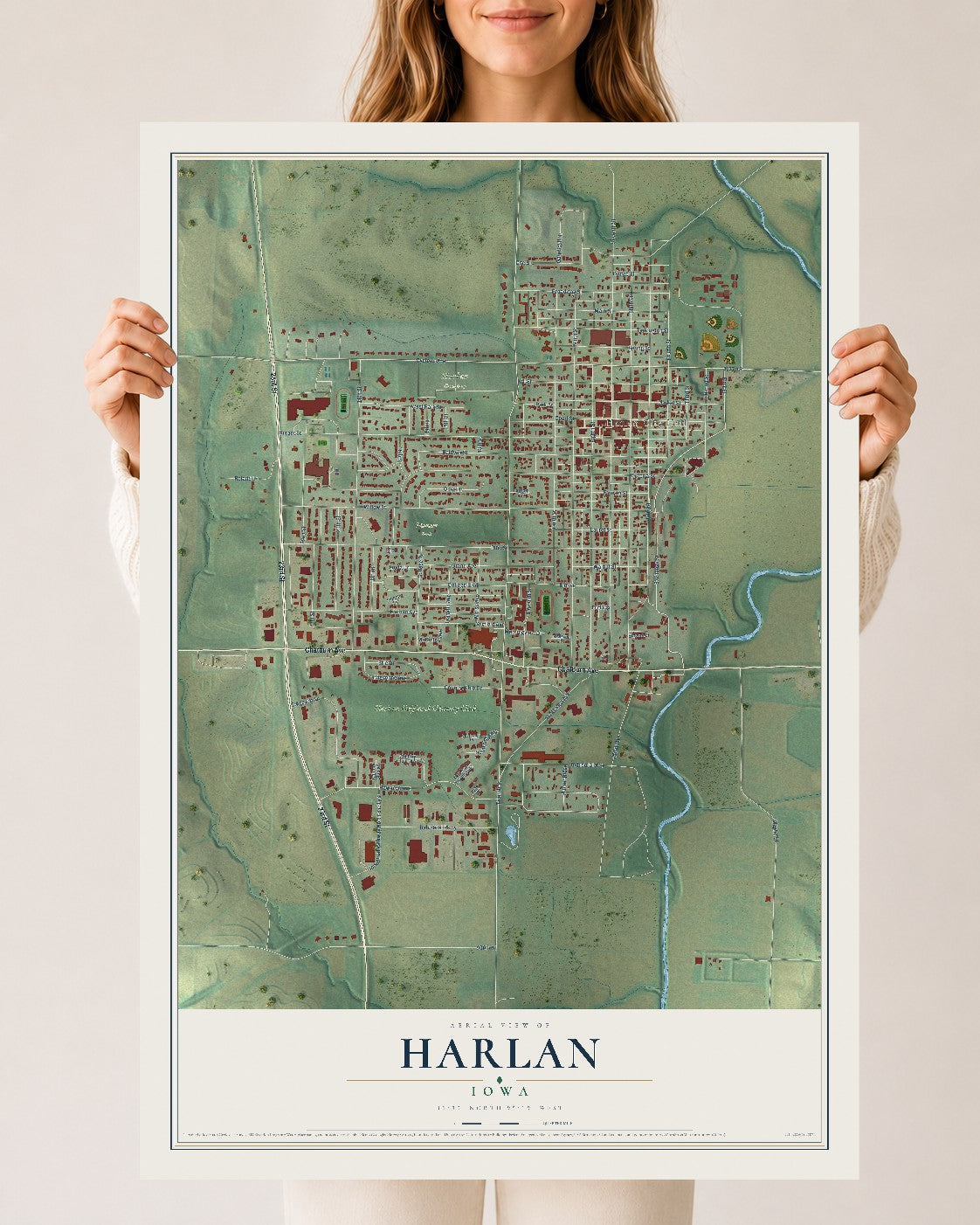 Map of Harlan, Iowa, 24 x 36 inch unframed archival matte print
