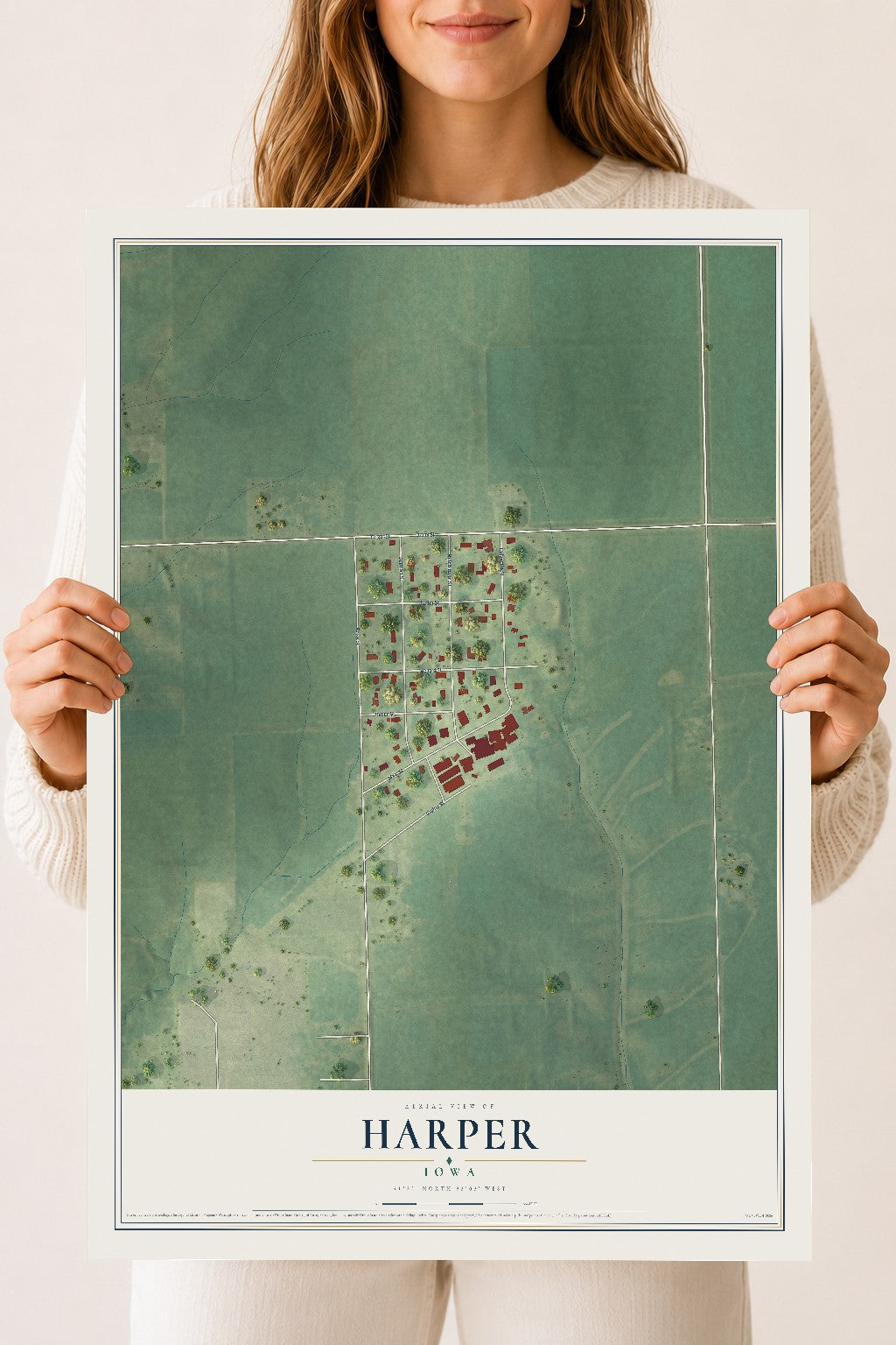 Map of Harper, Iowa, 18 x 24 inch unframed archival matte print