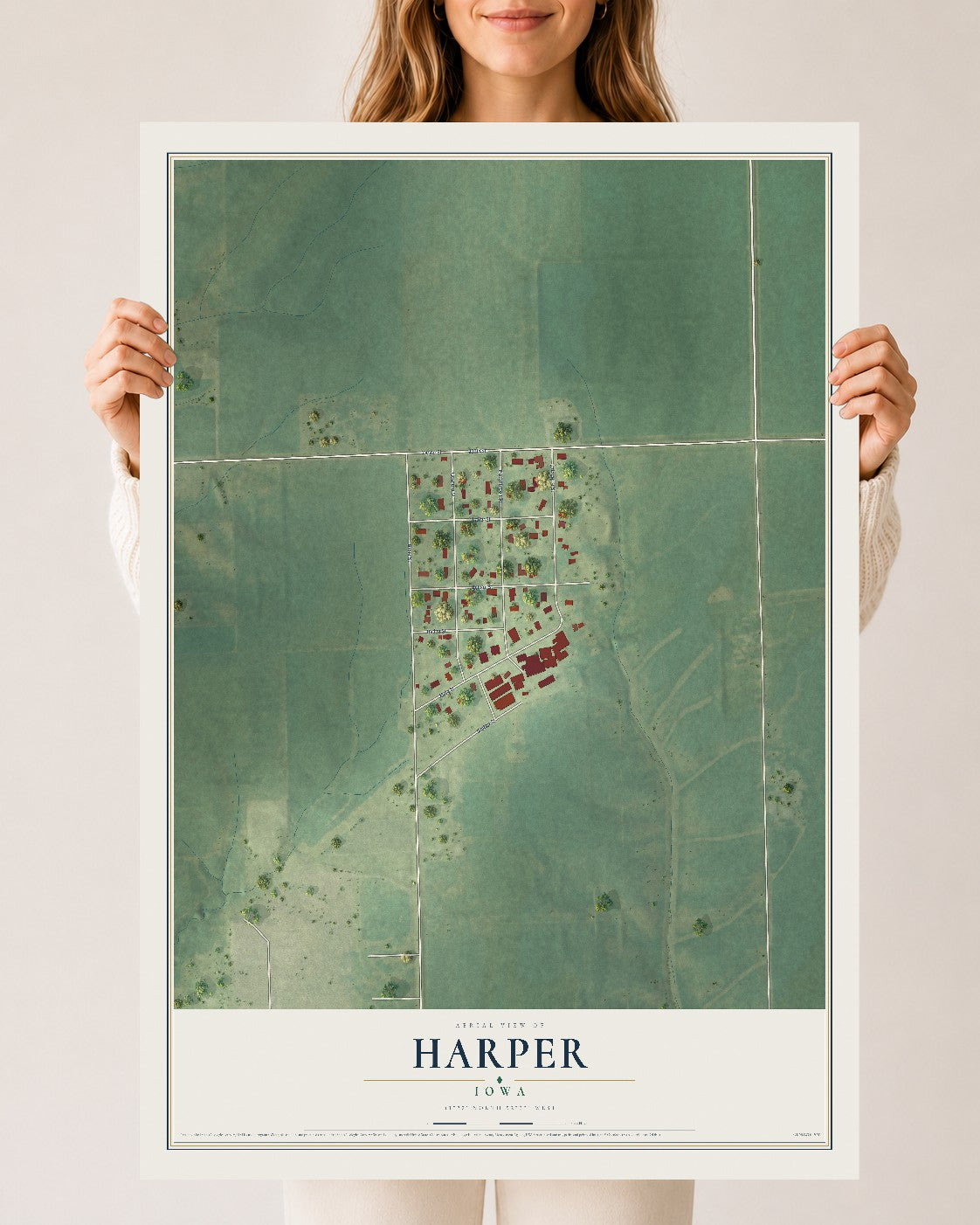 Map of Harper, Iowa, 24 x 36 inch unframed archival matte print