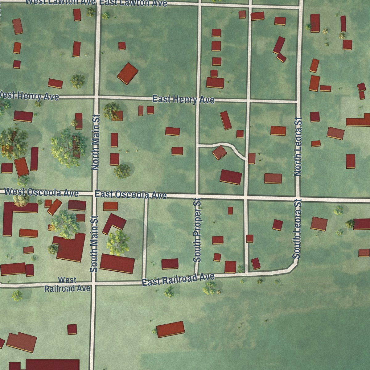 Close-up of the map of Harris, Iowa print showing street and building detail