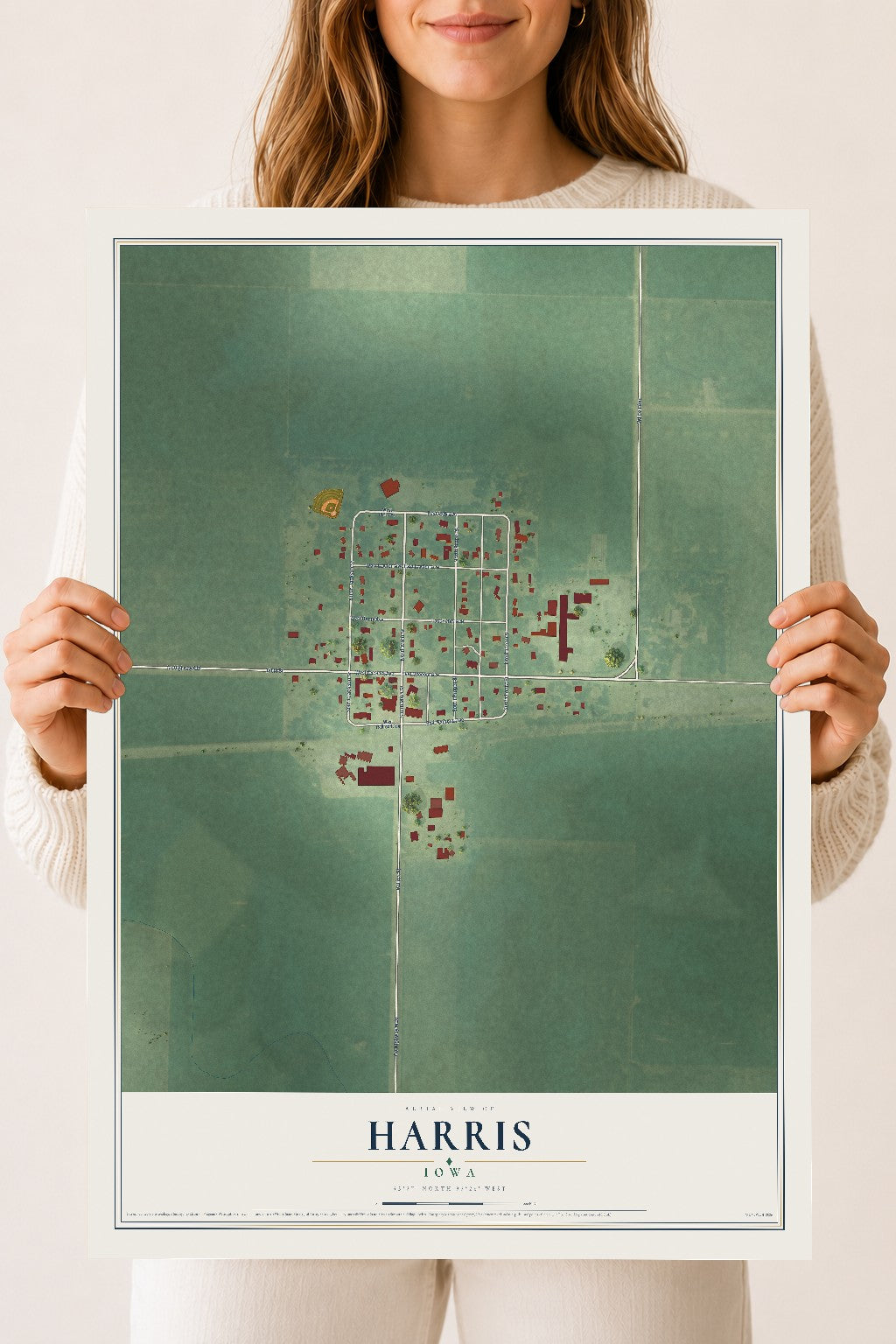 Map of Harris, Iowa, 18 x 24 inch unframed archival matte print