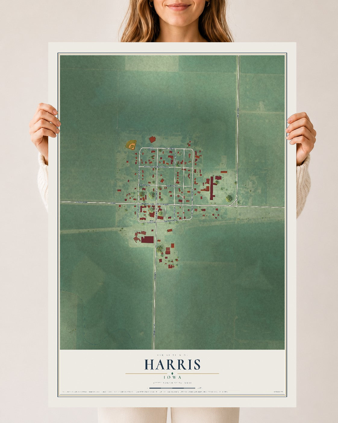 Map of Harris, Iowa, 24 x 36 inch unframed archival matte print