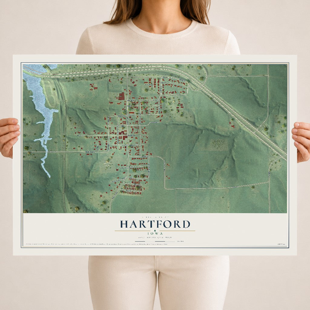 Map of Hartford, Iowa, 18 x 24 inch unframed archival matte print