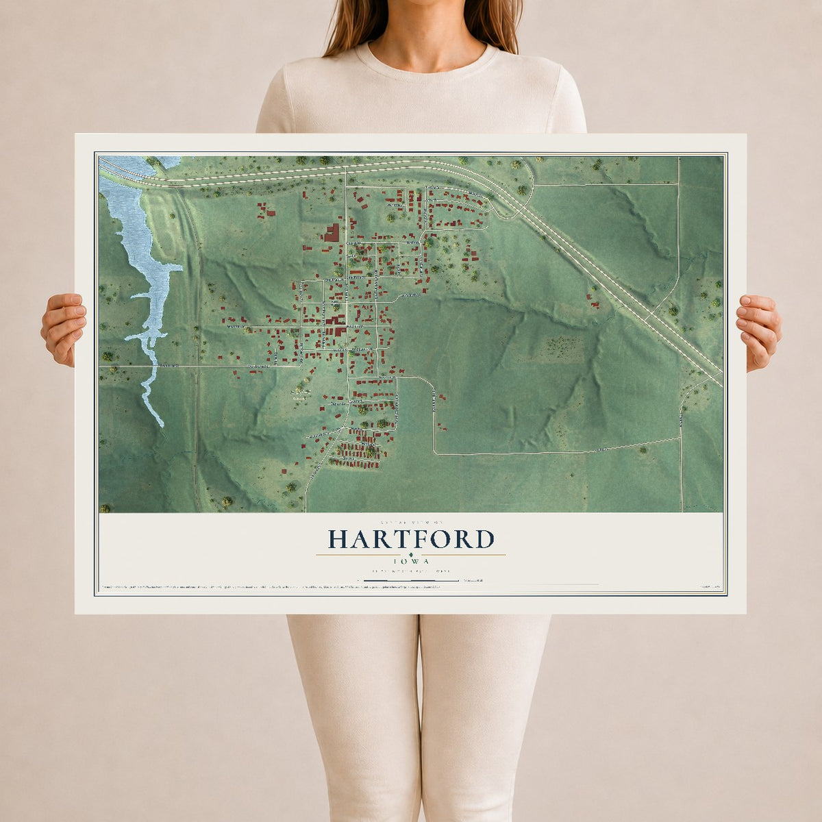 Map of Hartford, Iowa, 24 x 36 inch unframed archival matte print